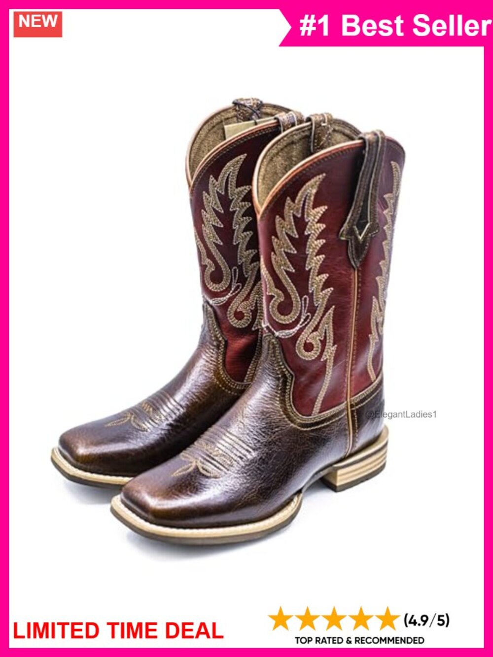 Western Cowboy Boots Full Grain Cowhide Square Toe Pull On Calf High